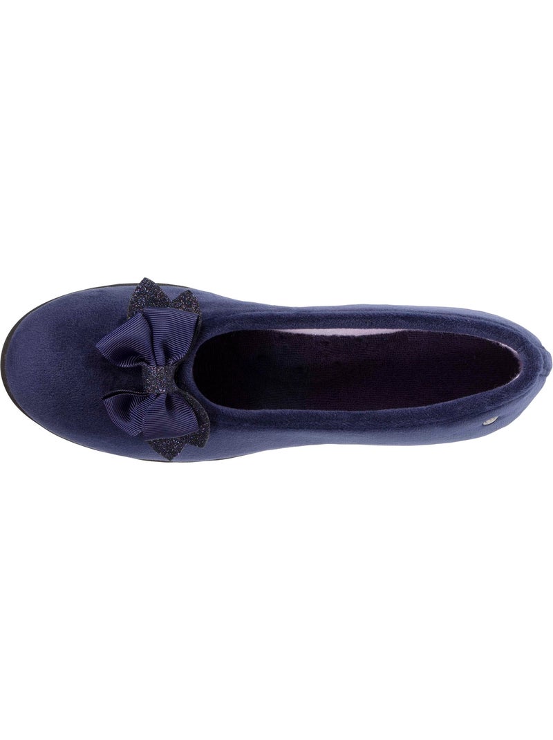 Zapatillas bailarinas en microterciopelo con detalle de lazo mujer isotoner Azul marino - Kiabi