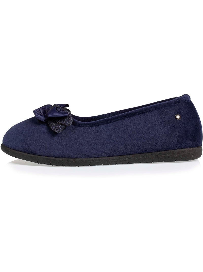 Zapatillas bailarinas en microterciopelo con detalle de lazo mujer isotoner Azul marino - Kiabi