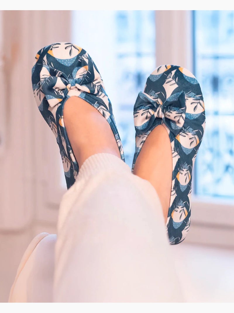 Zapatillas bailarinas lazo grande y suela de cuero mujer Isotoner Azul Amarillo - Kiabi