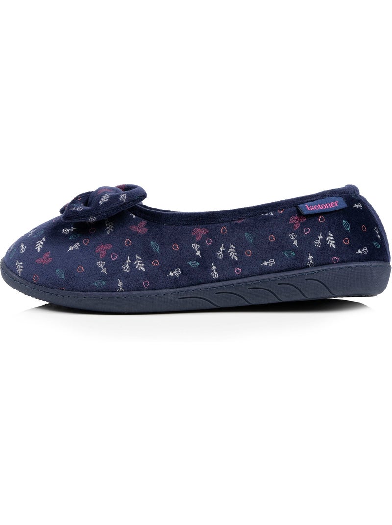 Zapatillas bailarinas plantilla ergonómica microvelour con mujer Azul marino - Kiabi