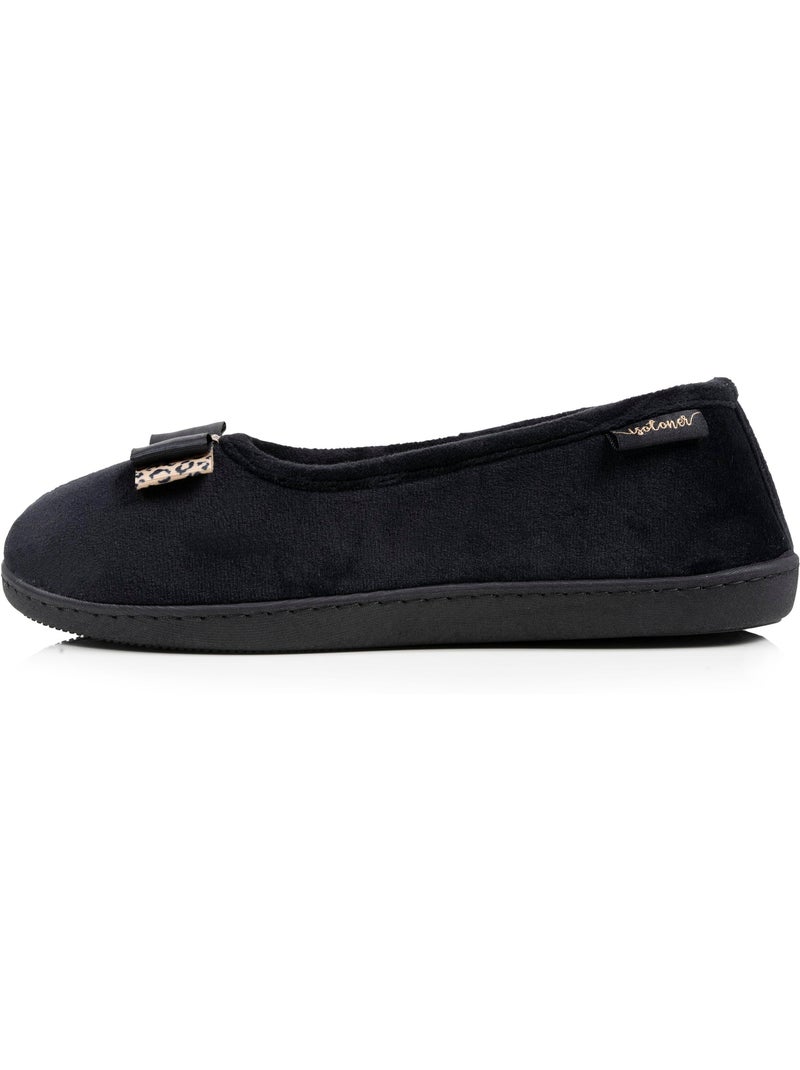 Zapatillas bailarinas plantilla ergonómica microvelour con mujer Negro - Kiabi