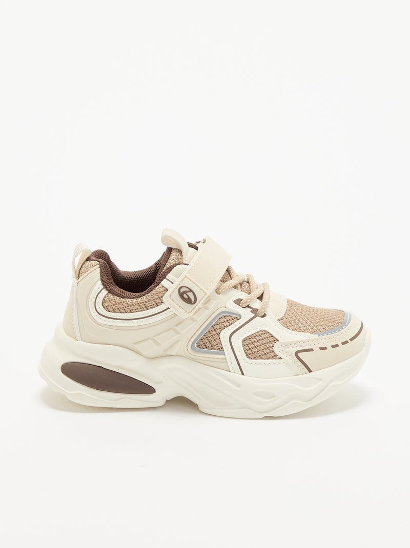 Zapatillas bajas con cierre de velcro y cordones elásticos Beige - Kiabi
