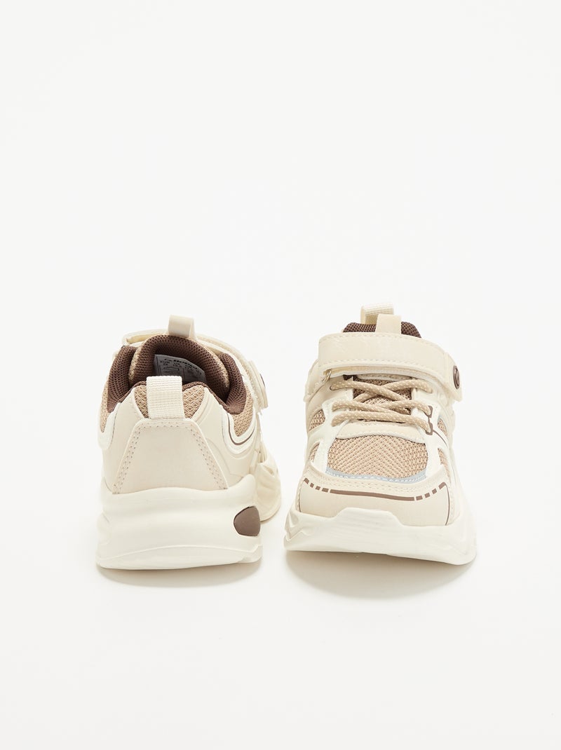 Zapatillas bajas con cierre de velcro y cordones elásticos Beige - Kiabi