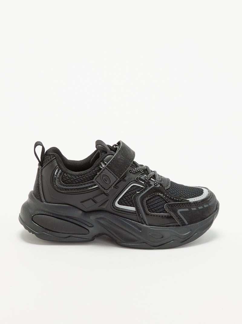 Zapatillas bajas con cierre de velcro y cordones elásticos Negro - Kiabi