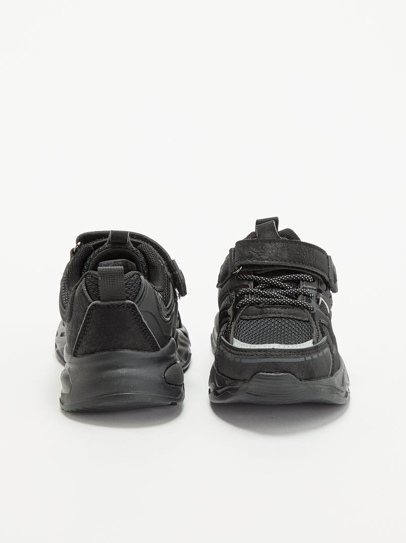 Zapatillas bajas con cierre de velcro y cordones elásticos Negro - Kiabi