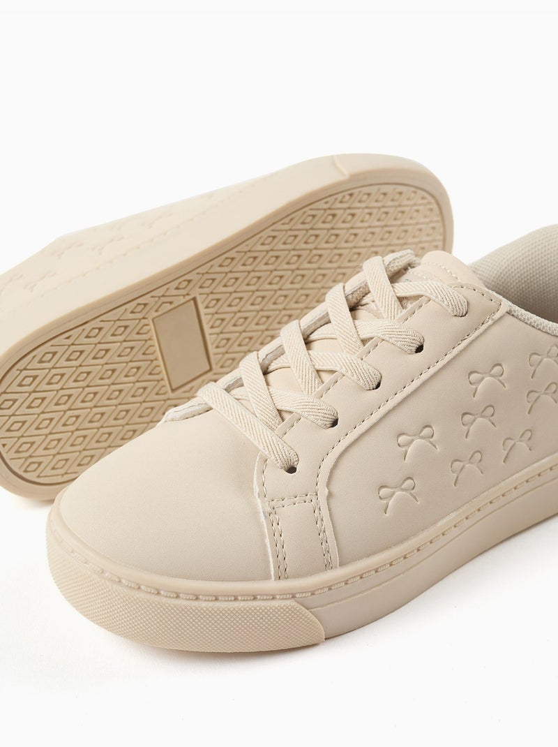Zapatillas bajas con lazos en relieve y cordones elásticos Beige - Kiabi
