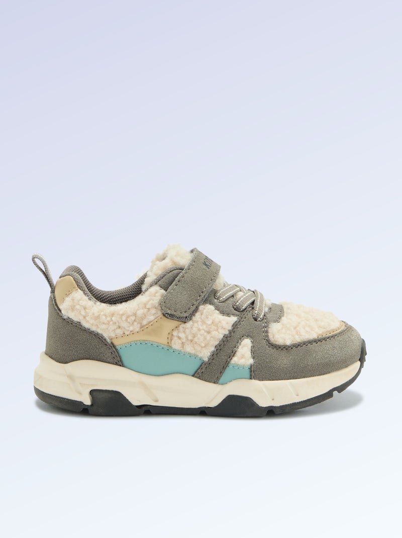 Zapatillas bajas de antelina y efecto borreguito Gris - Kiabi