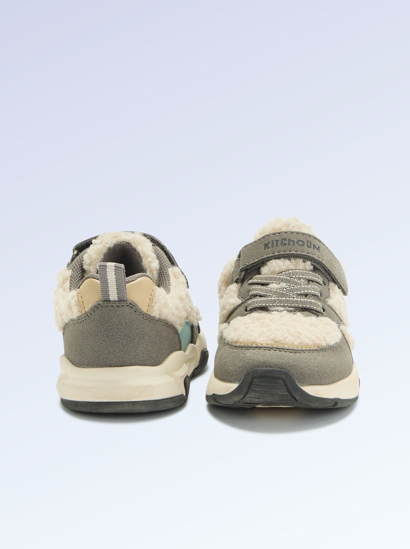 Zapatillas bajas de antelina y efecto borreguito Gris - Kiabi