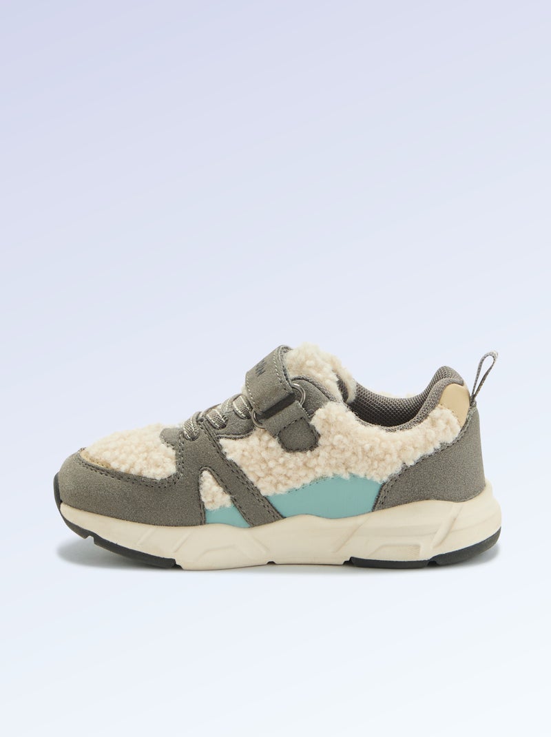 Zapatillas bajas de antelina y efecto borreguito Gris - Kiabi