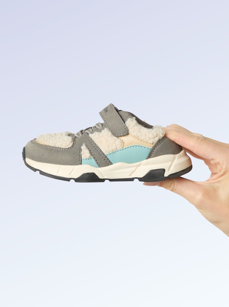 Zapatillas bajas de antelina y efecto borreguito Gris - Kiabi