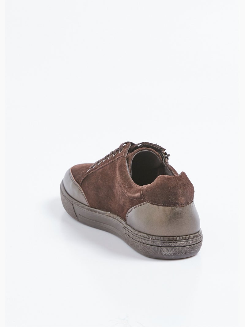 Zapatillas bajas de piel con cordones y cremalleras - Afibel Marrón - Kiabi