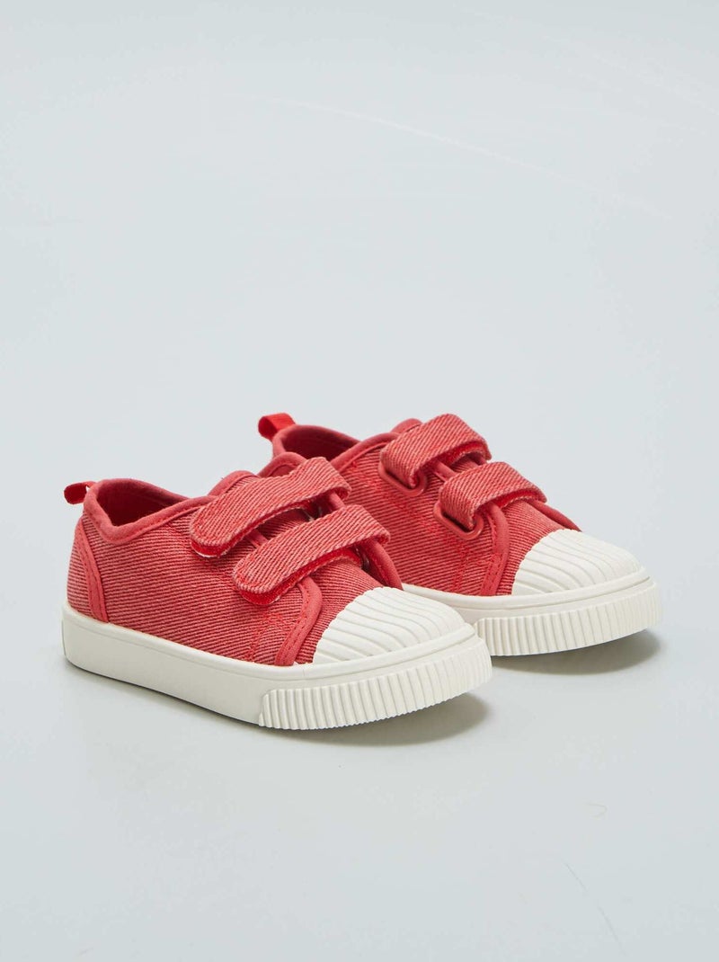 Zapatillas bajas de tejido vaquero con velcros ROJO - Kiabi