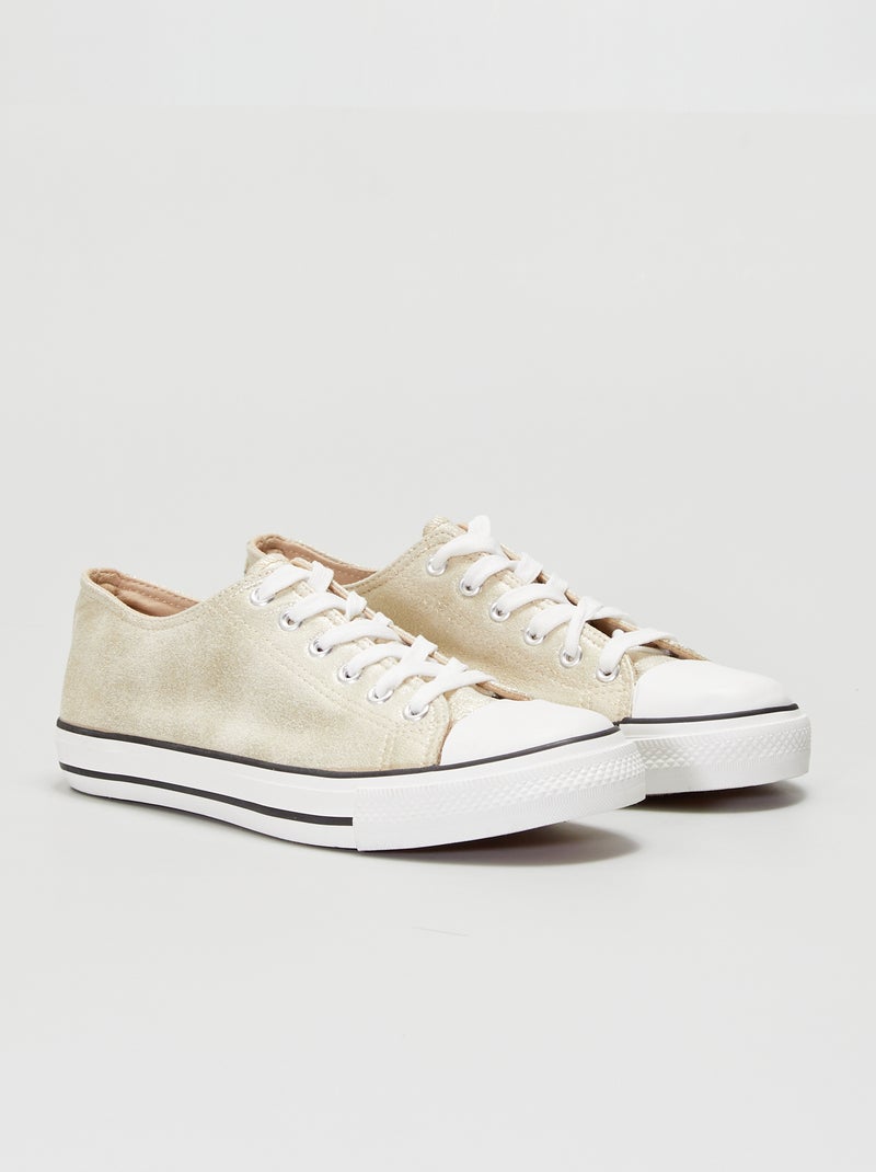 Zapatillas bajas de tela brillante BEIGE - Kiabi