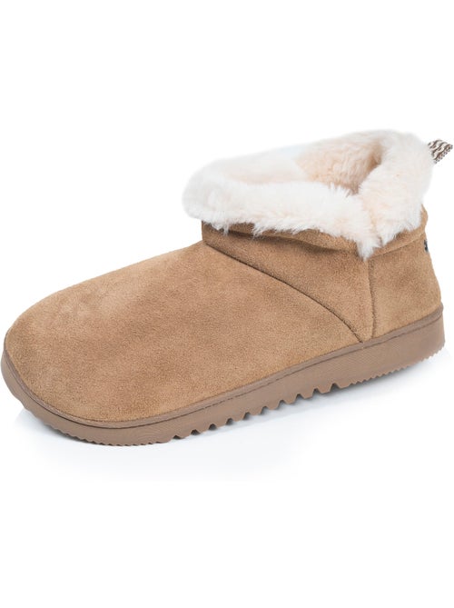 Zapatillas botines cuero color camel, suela de goma con mujer isotoner - Kiabi Zapatillas botines cuero color camel, suela de goma con mujer isotoner - Kiabi