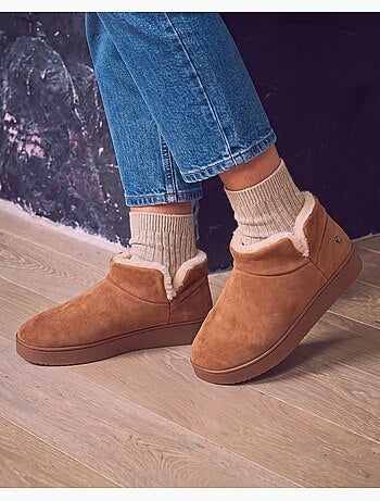 Zapatillas botines parte superior de cuero, suela de mujer isotoner