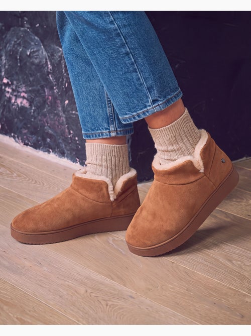 Zapatillas botines parte superior de cuero, suela de mujer isotoner - Kiabi Zapatillas botines parte superior de cuero, suela de mujer isotoner - Kiabi