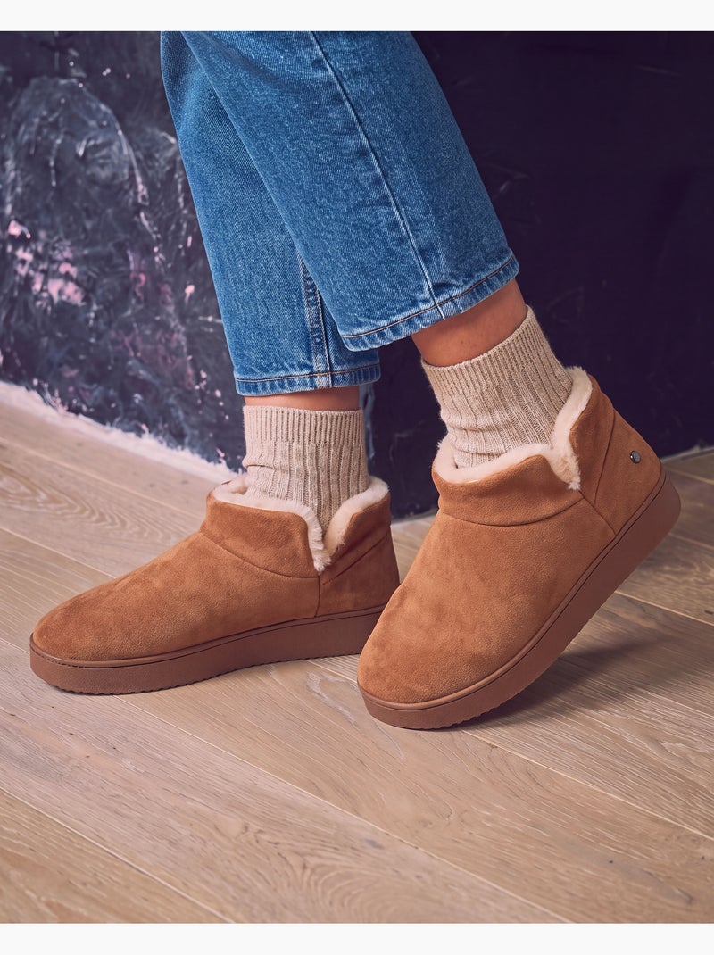Zapatillas botines parte superior de cuero, suela de mujer isotoner Camel - Kiabi