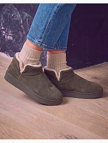 Zapatillas botines parte superior de cuero, suela de mujer isotoner