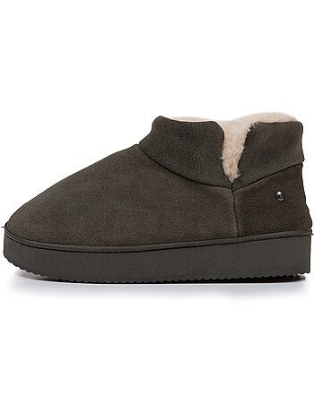 Zapatillas botines parte superior de cuero, suela de mujer isotoner