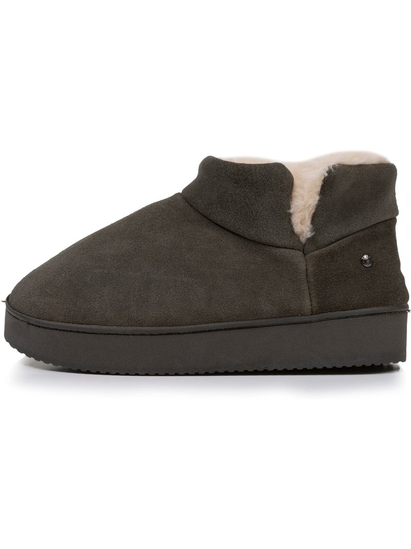 Zapatillas botines parte superior de cuero, suela de mujer isotoner Caqui - Kiabi
