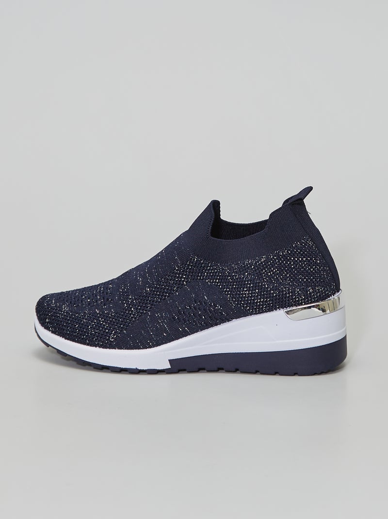 Zapatillas brillantes con cuña azul navy - Kiabi