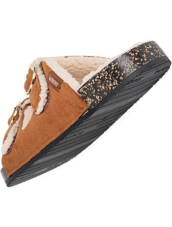 Zapatillas chinelas abiertas tacón de parche ultracómodo, cuero mujer Isotoner