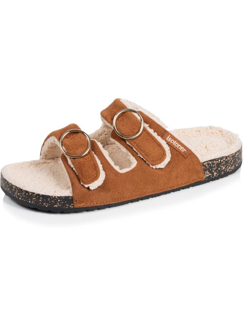 Zapatillas chinelas abiertas tacón de parche ultracómodo, cuero mujer Isotoner - Kiabi