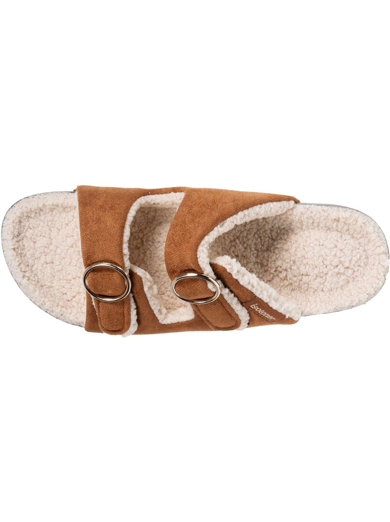 Zapatillas chinelas abiertas tacón de parche ultracómodo, cuero mujer Isotoner Camel - Kiabi