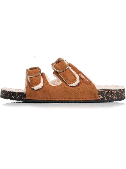 Zapatillas chinelas abiertas tacón de parche ultracómodo, cuero mujer Isotoner - Kiabi