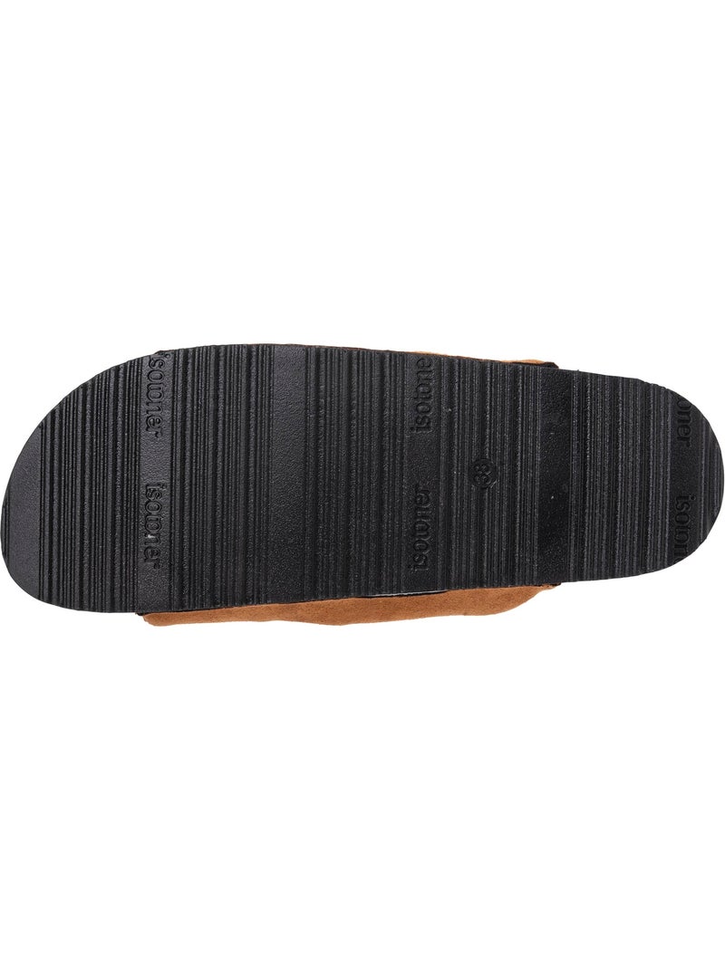 Zapatillas chinelas abiertas tacón de parche ultracómodo, cuero mujer Isotoner Camel - Kiabi