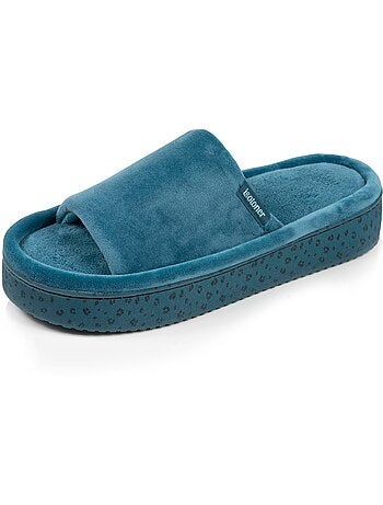 Zapatillas chinelas abiertas terciopelo, plataforma de 3,5 cm mujer Isotoner