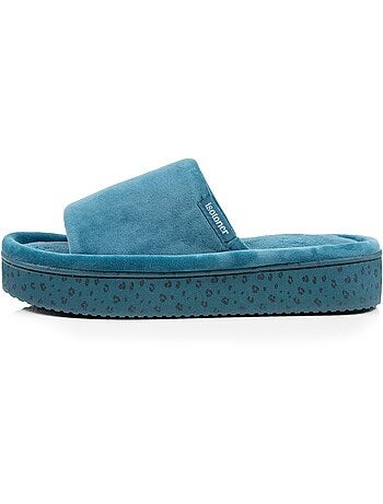 Zapatillas chinelas abiertas terciopelo, plataforma de 3,5 cm mujer Isotoner