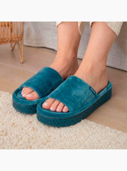 Zapatillas chinelas abiertas terciopelo, plataforma de 3,5 cm mujer Isotoner - Kiabi