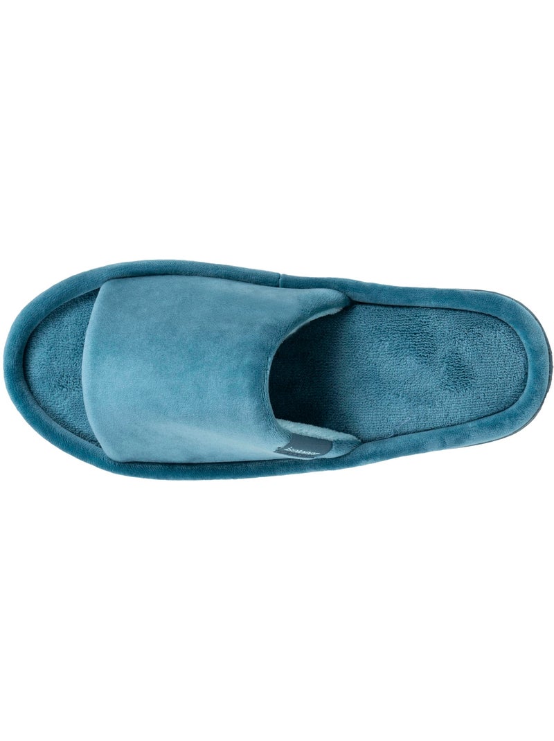 Zapatillas chinelas abiertas terciopelo, plataforma de 3,5 cm mujer Isotoner Azul petróleo - Kiabi