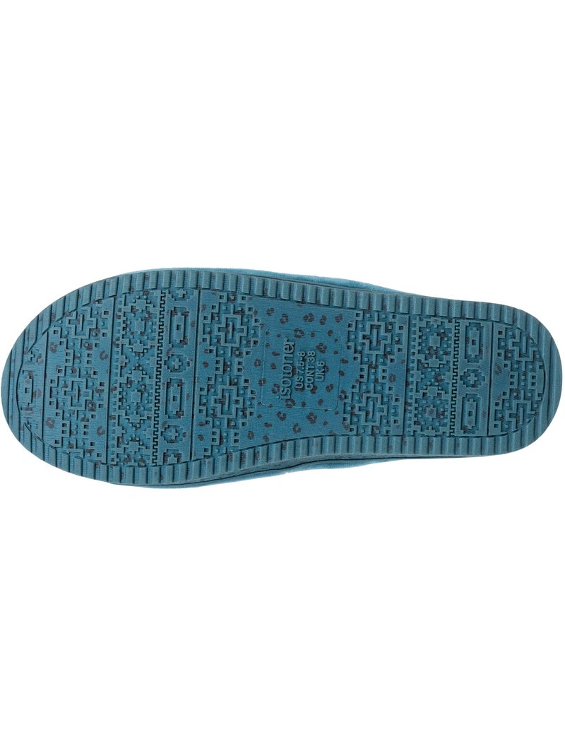 Zapatillas chinelas abiertas terciopelo, plataforma de 3,5 cm mujer Isotoner Azul petróleo - Kiabi