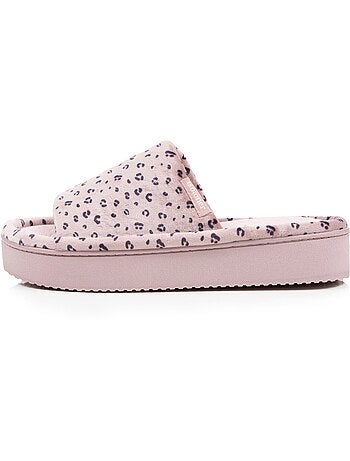 Zapatillas chinelas abiertas terciopelo, plataforma de 3,5 cm mujer Isotoner