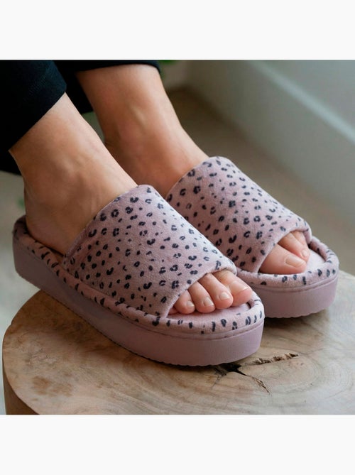 Zapatillas chinelas abiertas terciopelo, plataforma de 3,5 cm mujer Isotoner - Kiabi