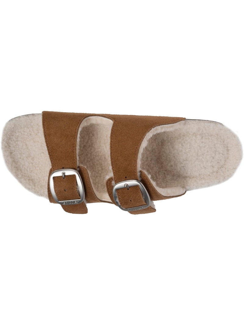 Zapatillas chinelas abiertas ultra-confortable, en cuero mujer Camel - Kiabi