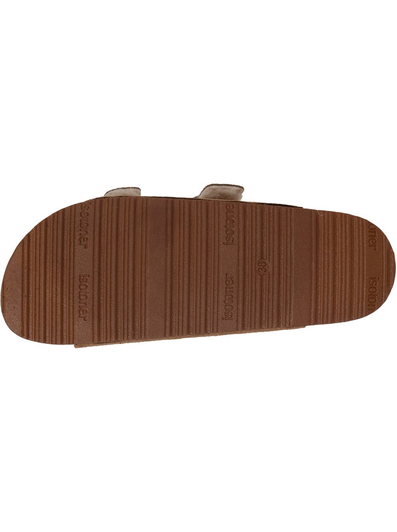 Zapatillas chinelas abiertas ultra-confortable, en cuero mujer Camel - Kiabi