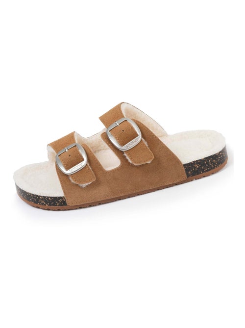 Zapatillas chinelas abiertas ultra-confortable, en cuero mujer Isotoner - Kiabi