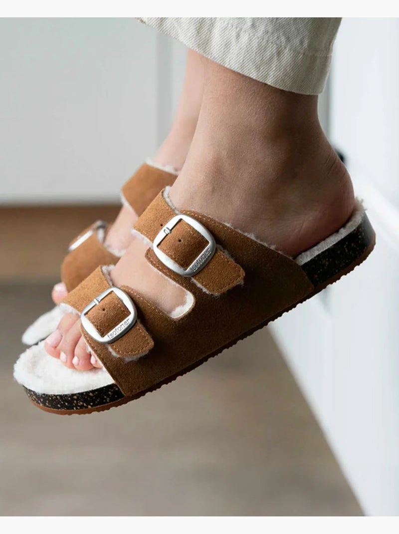 Zapatillas chinelas abiertas ultra-confortable, en cuero mujer Isotoner Camel - Kiabi