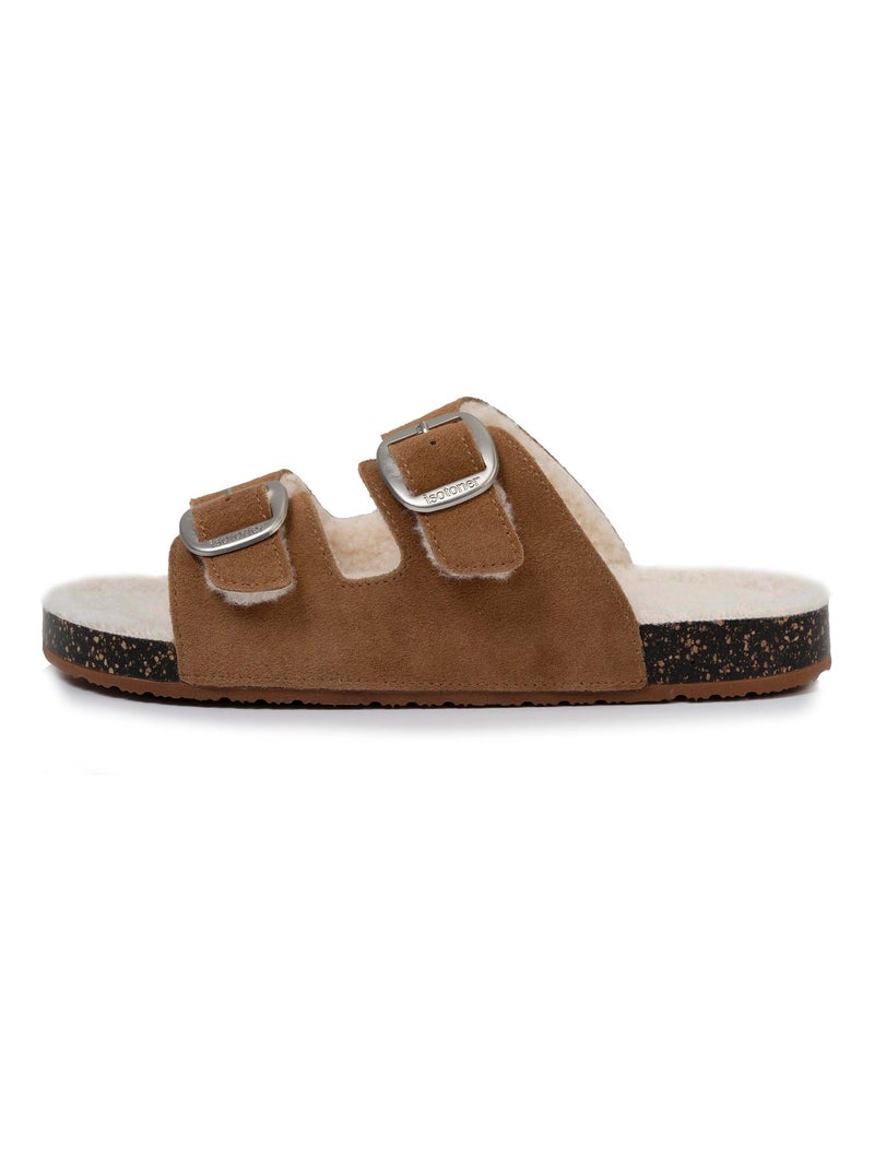Zapatillas chinelas abiertas ultra-confortable, en cuero mujer Isotoner Camel - Kiabi