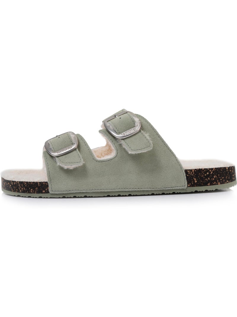 Zapatillas chinelas abiertas ultra-confortable, en cuero mujer isotoner Verde agua - Kiabi