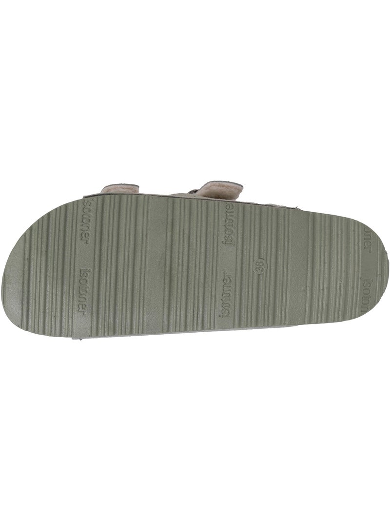 Zapatillas chinelas abiertas ultra-confortable, en cuero mujer isotoner Verde agua - Kiabi