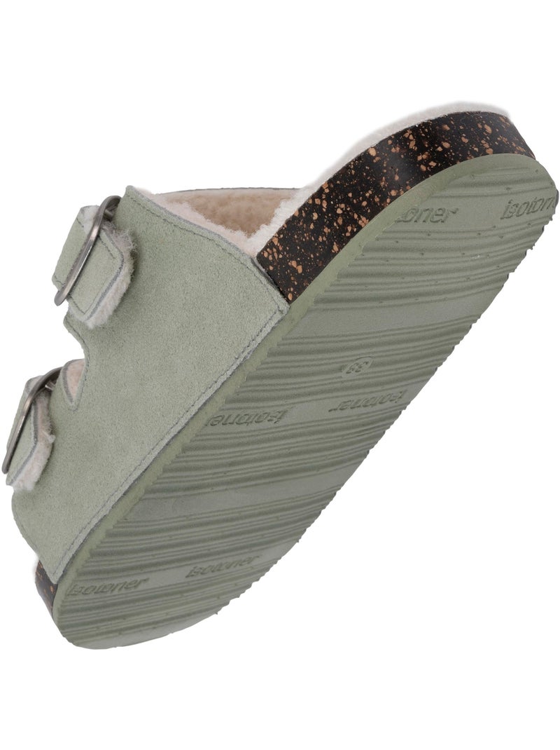 Zapatillas chinelas abiertas ultra-confortable, en cuero mujer isotoner Verde agua - Kiabi