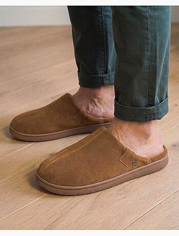 Zapatillas chinelas cuero «extra confort» hombre