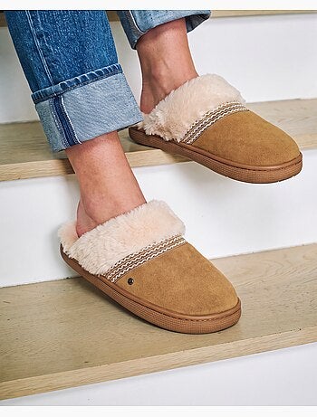 Zapatillas chinelas cuero, suela «bloup», extra cómodo mujer