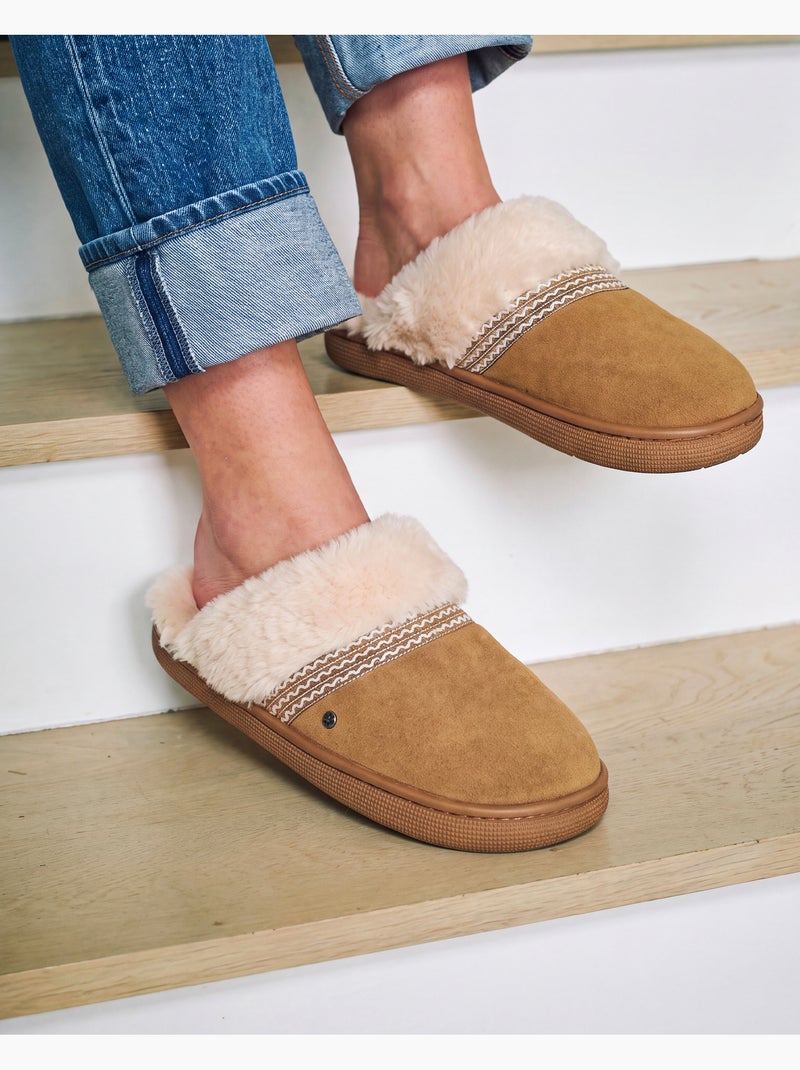 Zapatillas chinelas cuero, suela «bloup», extra cómodo mujer Camel - Kiabi