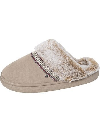 Zapatillas chinelas cuero, suela «bloup», extra cómodo mujer isotoner