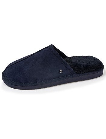 Zapatillas chinelas en cuero con forro de piel sintética hombre isotoner